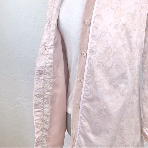 Anthropologie FEI Pink Floral Print Snap Trench Style Long Coat - Picture 6 of 8